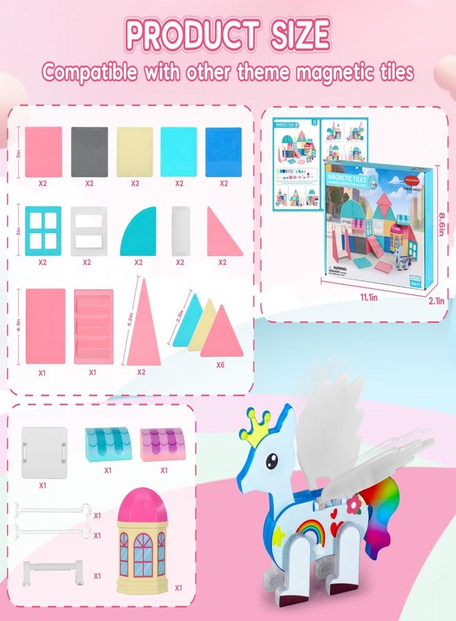 VANLINNY Unicorn Magnetic Tiles, Unicorn Toys for Girls Age 4-6, Princess Castle Magnet Toy for Kids Ages 4-8, Movable Magnetic Tiles 3D Educational Sensory Toys, Xmas Birthday Gifts for Boys and Girls - Image 4